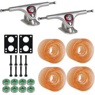 Paris Longboard Trucks V2 180mm 50Â° Raw Polished + Globe Conical 70mm 83a Wheels Clear Amber + Abec 7 Bearings