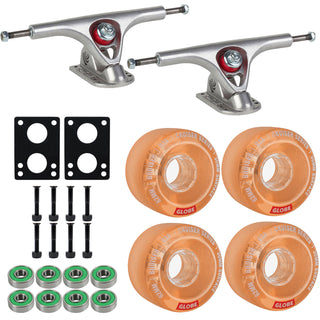 Paris Longboard Trucks V2 180mm 50Â° Raw Polished + Globe Bruiser 62mm 83a Wheels Clear Coral + Abec 7 Bearings