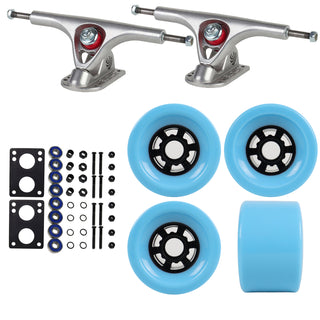 Paris Longboard Trucks with 83mm Light Blue Wheels, Abec 7 Bearings, Hardware, and Risers