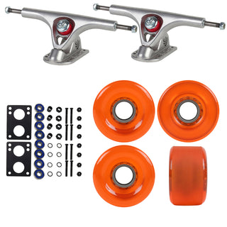 Paris Longboard Trucks with 70mm Orange Wheels, Abec 7 Bearings, Hardware, and Risers