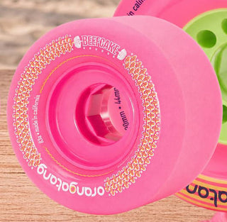 Orangatang Longboard Wheels Beefcake Pink 73mm 83A with Loaded Jehu V2 Bearings