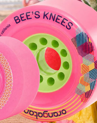 Orangatang Longboard Wheels Bees Knees Pink 90mm 83A with Loaded Jehu V2 Bearings