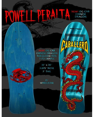 Powell Peralta Skateboard Deck Caballero Chinese Dragon Aqua Foil Old School Reissue