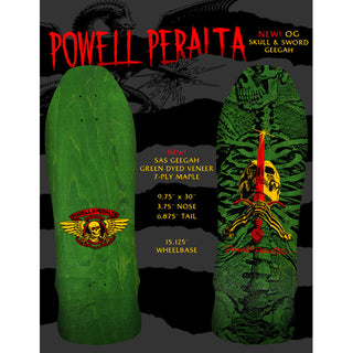 Powell Peralta Skateboard Deck Geegah Skull and Sword Green Old School Reissue