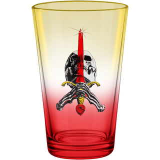 Powell Peralta Skateboards Pint Glass Skull and Sword Yellow/Red Fade 16oz