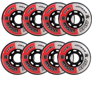 Rink Rat Roller Hockey Wheels Rinkster Split 76mm XXX Grip Red/White 8-Pack