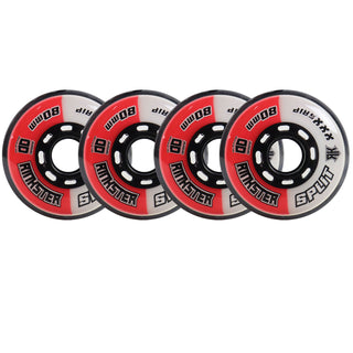 Rink Rat Roller Hockey Wheels Rinkster Split 80mm XXX Grip Red/White 4-Pack