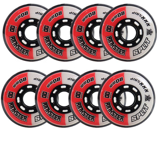 Rink Rat Roller Hockey Wheels Rinkster Split 80mm XXX Grip Red/White 8-Pack