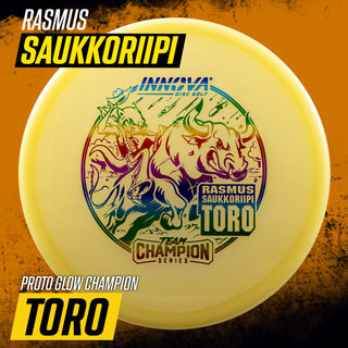 Innova Disc Golf Team Champion Series Rasmus Saukkoriipi Proto Glow Champion Toro 4/2/1/3 Pink Glow/Black 173 grams