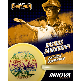 Innova Disc Golf Team Champion Series Rasmus Saukkoriipi Proto Glow Champion Toro 4/2/1/3 Pink Glow/Black 173 grams