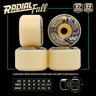 Spitfire Skateboard Wheels 54mm F4 Soft Sliders 93A Radial Full Simon Bannerot Natural