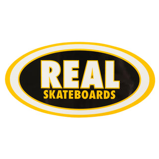 Real Skateboards Sticker Oval Black Fill Yellow 7.5" x 3.75"