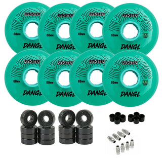 Rink Rat Roller Hockey Wheels Rinkster Dangl 80mm XXX Grip Teal/Blue with Hybrid Ceramic Bearings