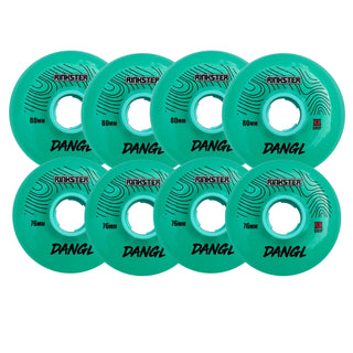 Rink Rat Roller Hockey Wheels Rinkster Dangl 76mm / 80mm HiLo XX Grip Teal/Blue 8-Pack