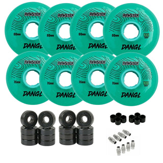 Rink Rat Roller Hockey Wheels Rinkster Dangl 76mm / 80mm HiLo XXX Grip Teal/Blue with Hybrid Ceramic Bearings