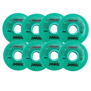 Rink Rat Roller Hockey Wheels Rinkster Dangl 76mm / 80mm HiLo XXX Grip Teal/Blue 8-Pack