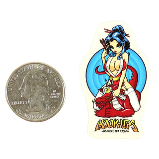 Hook Ups Skateboards Sticker - Mini Size - Geisha 3 1.125" x 1.75"