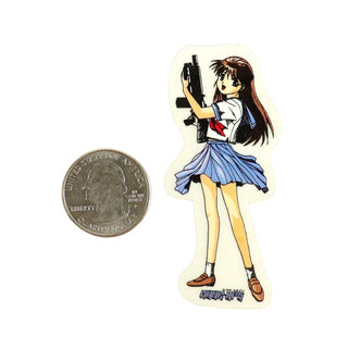 Hook Ups Skateboards Sticker - Mini Size - Machine Gun Girl 1.25" x 2.75"