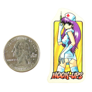Hook Ups Skateboards Sticker - Mini Size - Nurse Cherry 1" x 1.875"
