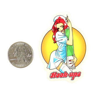 Hook Ups Skateboards Sticker - Mini Size - Nurse Mika 1.75" x 2.5"