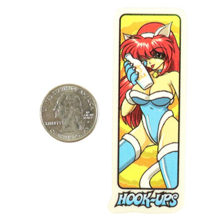 Hook Ups Skateboards Sticker - Mini Size - OG Cat Girl Akiko 1.25" x 3.25"
