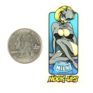 Hook Ups Skateboards Sticker - Mini Size - Milk 1" x 2.25"