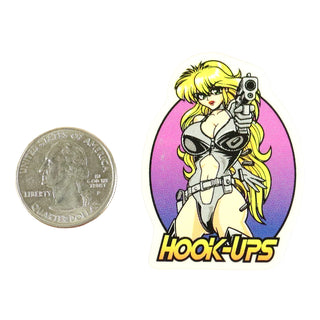 Hook Ups Skateboards Sticker - Mini Size - Pistol 1.5" x 2"