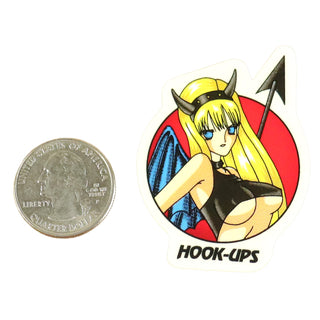 Hook Ups Skateboards Sticker - Mini Size - Devil Cat Girl 1.625" x 2.125"