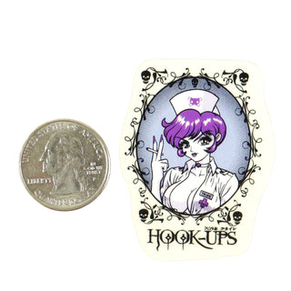 Hook Ups Skateboards Sticker - Mini Size - Portrait Nurse Trixie 1.6" x 2"
