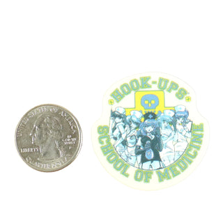 Hook Ups Skateboards Sticker - Mini Size - School of Medicine 1.625" x 1.625"