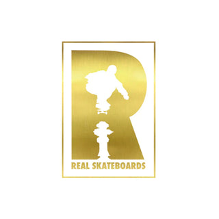 Real Skateboard Sticker Hydrant R Logo Foil White/Gold 2.5" x 3.5"