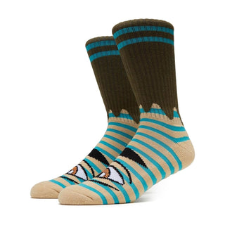 Toy Machine Skateboard Socks Sect Eye Stripe Tan/Olive OS Adult Crew