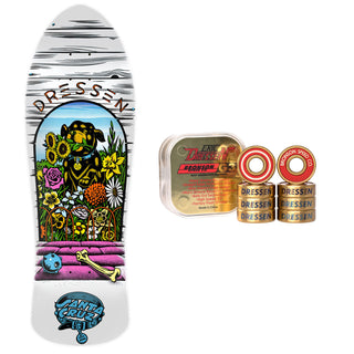 Santa Cruz Old School Skateboard Deck Dressen Pup + Bronson Pro G3 Bearings