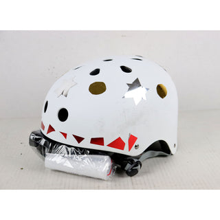 LIGHTLY SKATED Krown White Shell Skateboard Helmet Adult One Size - Red Gold Stickers