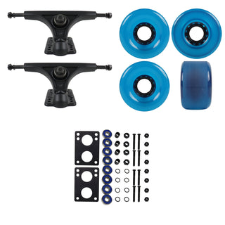 Slant Longboard Trucks (150 Black) with 70mm Blue Wheels, Abec 7 Bearings, Hardware, and Risers