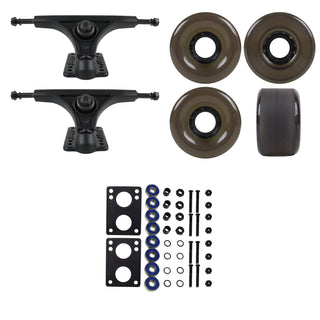 Slant Longboard Trucks (150 Black) with 70mm Black Wheels, Abec 7 Bearings, Hardware, and Risers