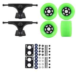 Slant Longboard Trucks (150 Black) with 90mm Neon Green Wheels, Abec 7 Bearings, Hardware, and Risers