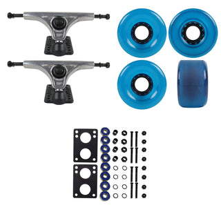 Slant Longboard Trucks (150 Raw) with 70mm Blue Wheels, Abec 7 Bearings, Hardware, and Risers
