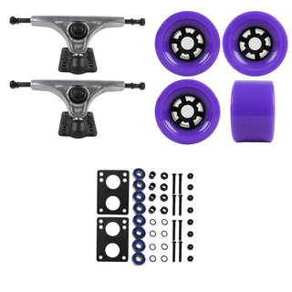 Slant Longboard Trucks (150 Raw) with 83mm Purple Wheels, Abec 7 Bearings, Hardware, and Risers
