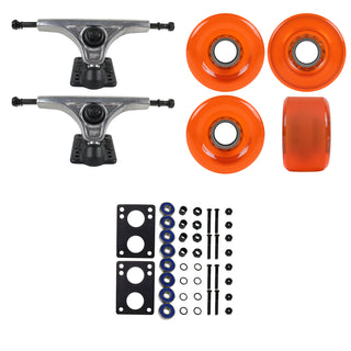 Slant Longboard Trucks (150 Raw) with 70mm Orange Wheels, Abec 7 Bearings, Hardware, and Risers