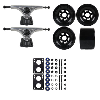 Slant Longboard Trucks (150 Raw) with 83mm Black Wheels, Abec 7 Bearings, Hardware, and Risers