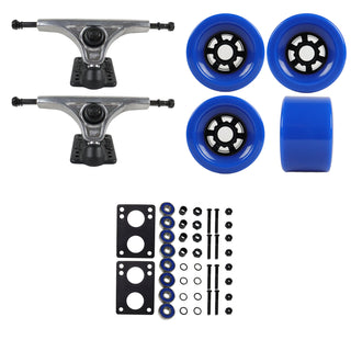 Slant Longboard Trucks (150 Raw) with 83mm Blue Wheels, Abec 7 Bearings, Hardware, and Risers