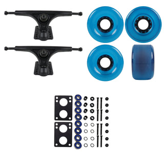Slant Longboard Trucks (180 Black) with 70mm Blue Wheels, Abec 7 Bearings, Hardware, and Risers