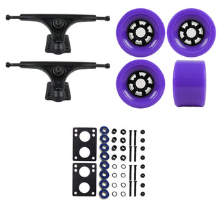 Slant Longboard Trucks (180 Black) with 90mm Purple Wheels, Abec 7 Bearings, Hardware, and Risers