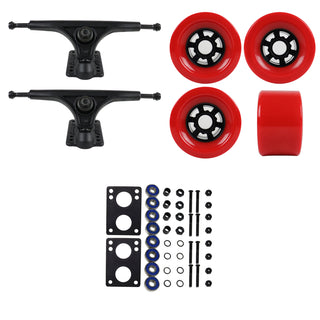 Slant Longboard Trucks (180 Black) with 90mm Red Wheels, Abec 7 Bearings, Hardware, and Risers