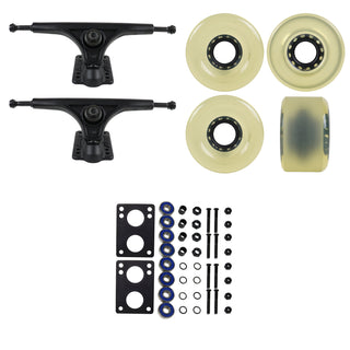 Slant Longboard Trucks (180 Black) with 70mm Clear Wheels, Abec 7 Bearings, Hardware, and Risers