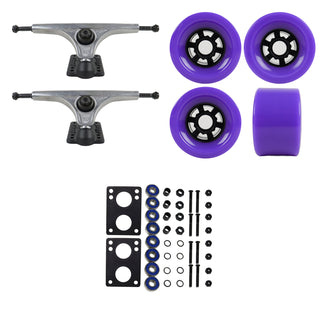 Slant Longboard Trucks (180 Raw) with 83mm Purple Wheels, Abec 7 Bearings, Hardware, and Risers