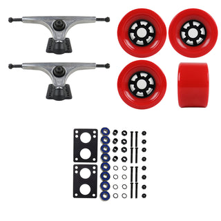 Slant Longboard Trucks (180 Raw) with 83mm Red Wheels, Abec 7 Bearings, Hardware, and Risers