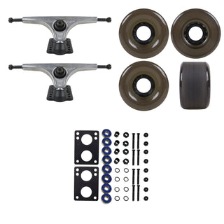 Slant Longboard Trucks (180 Raw) with 70mm Black Wheels, Abec 7 Bearings, Hardware, and Risers