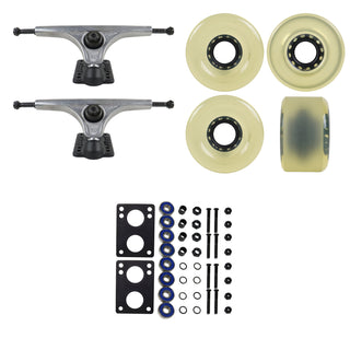 Slant Longboard Trucks (180 Raw) with 70mm Clear Wheels, Abec 7 Bearings, Hardware, and Risers